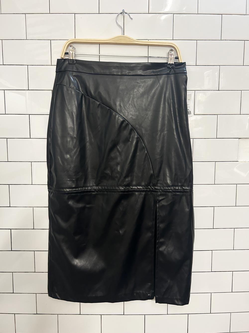 nwt halston faux leather slit midi skirt - good market thrift store