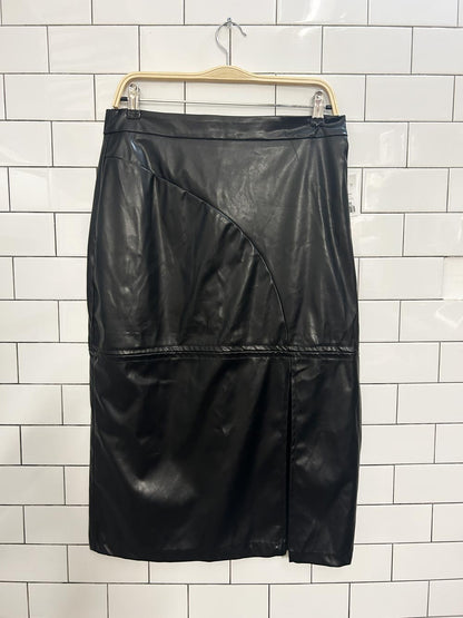nwt halston faux leather slit midi skirt - good market thrift store
