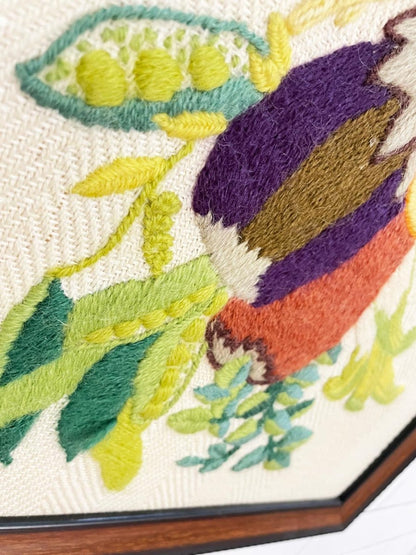 vintage hand - stitched fall florals needlework framed art - good market thrift store