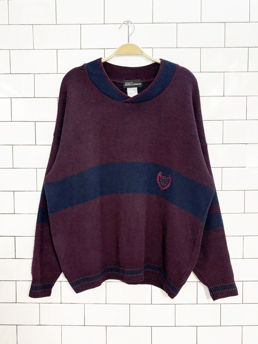 vintage 90s marks & spencer wool - blend crest sweater - good market thrift store