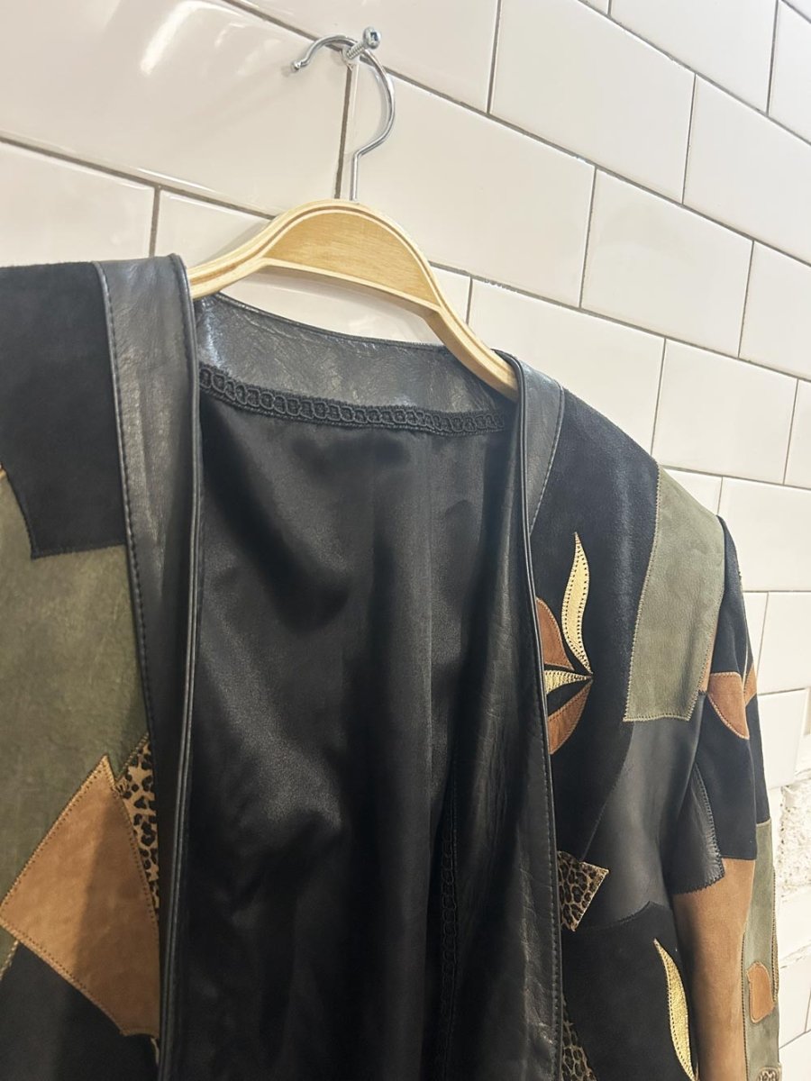 vintage 80s elle et lui art patchwork leather jacket - good market thrift store