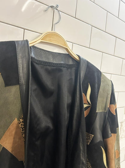 vintage 80s elle et lui art patchwork leather jacket - good market thrift store