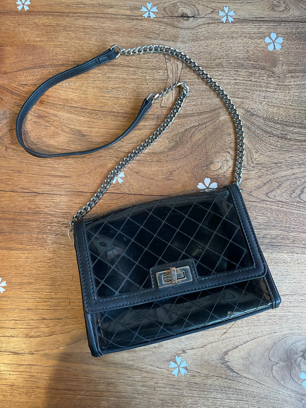zara see-through quilted chain strap purse