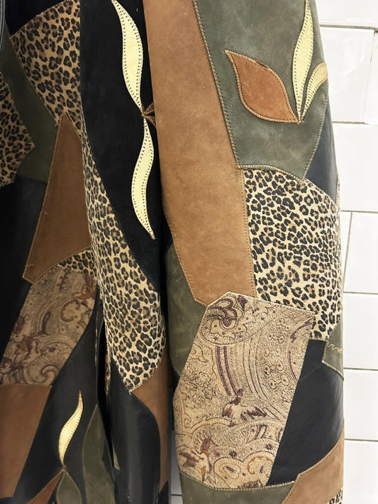 vintage 80s elle et lui art patchwork leather jacket - good market thrift store