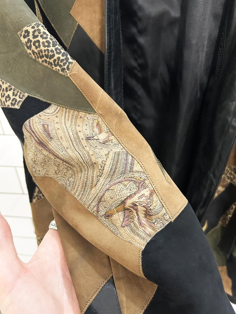 vintage 80s elle et lui art patchwork leather jacket - good market thrift store
