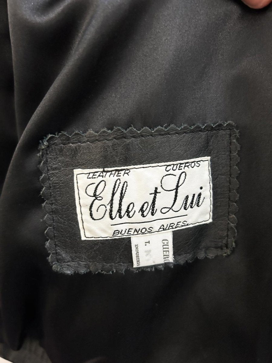 vintage 80s elle et lui art patchwork leather jacket - good market thrift store