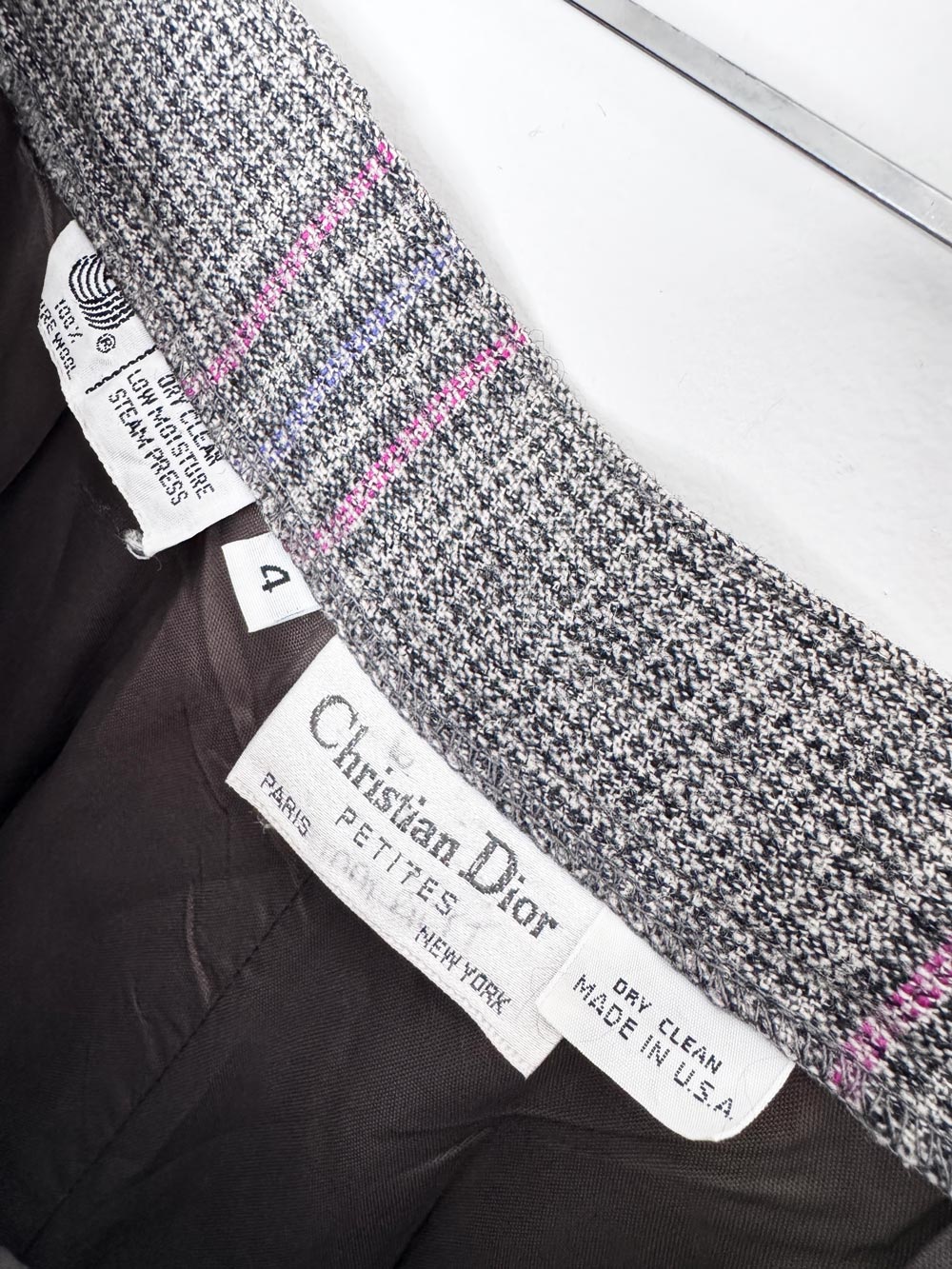 vintage christian dior 100% wool plaid high rise trouser | made in USA