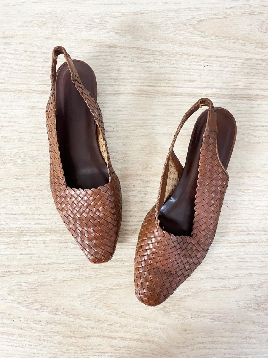 vintage 00s enzo angiolini basket weave leather slingback flats - good market thrift store