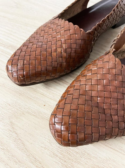 vintage 00s enzo angiolini basket weave leather slingback flats - good market thrift store