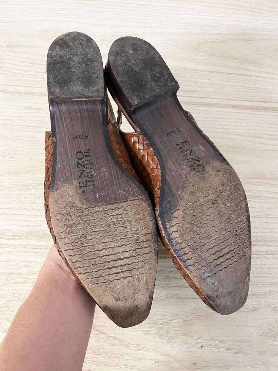 vintage 00s enzo angiolini basket weave leather slingback flats - good market thrift store
