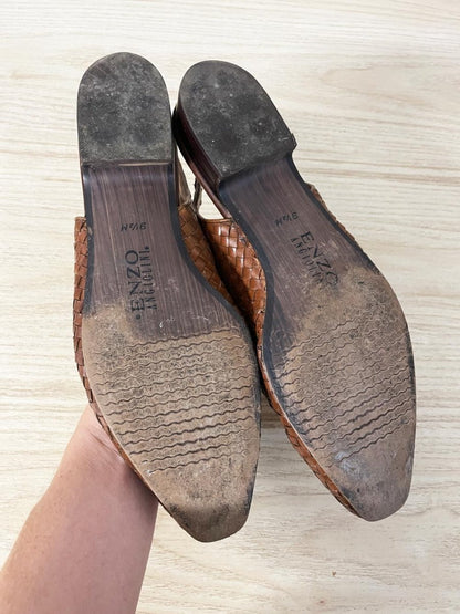 vintage 00s enzo angiolini basket weave leather slingback flats - good market thrift store