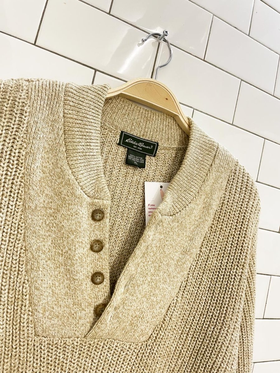 eddie bauer cozy cotton 1/4 button sweater - good market thrift store