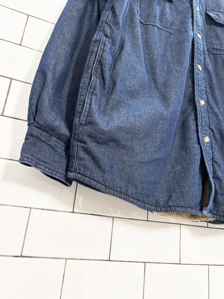vintage wrangler faux fur lined denim shirt jacket - good market thrift store