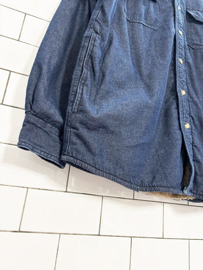 vintage wrangler faux fur lined denim shirt jacket - good market thrift store