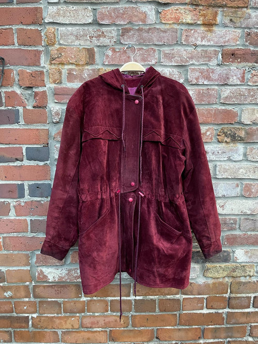 vintage 90s danier red suede drawstring jacket
