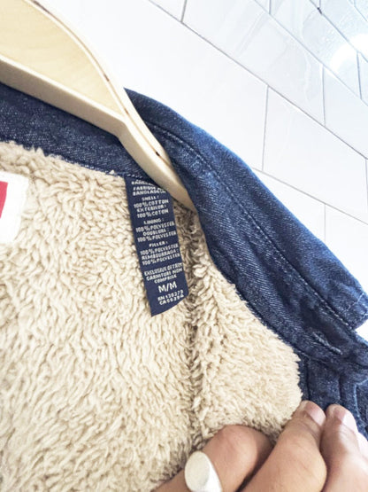 vintage wrangler faux fur lined denim shirt jacket - good market thrift store