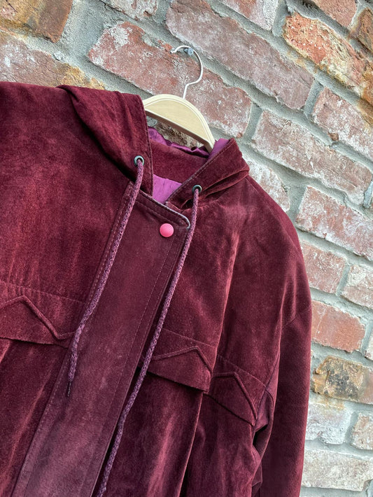 vintage 90s danier red suede drawstring jacket