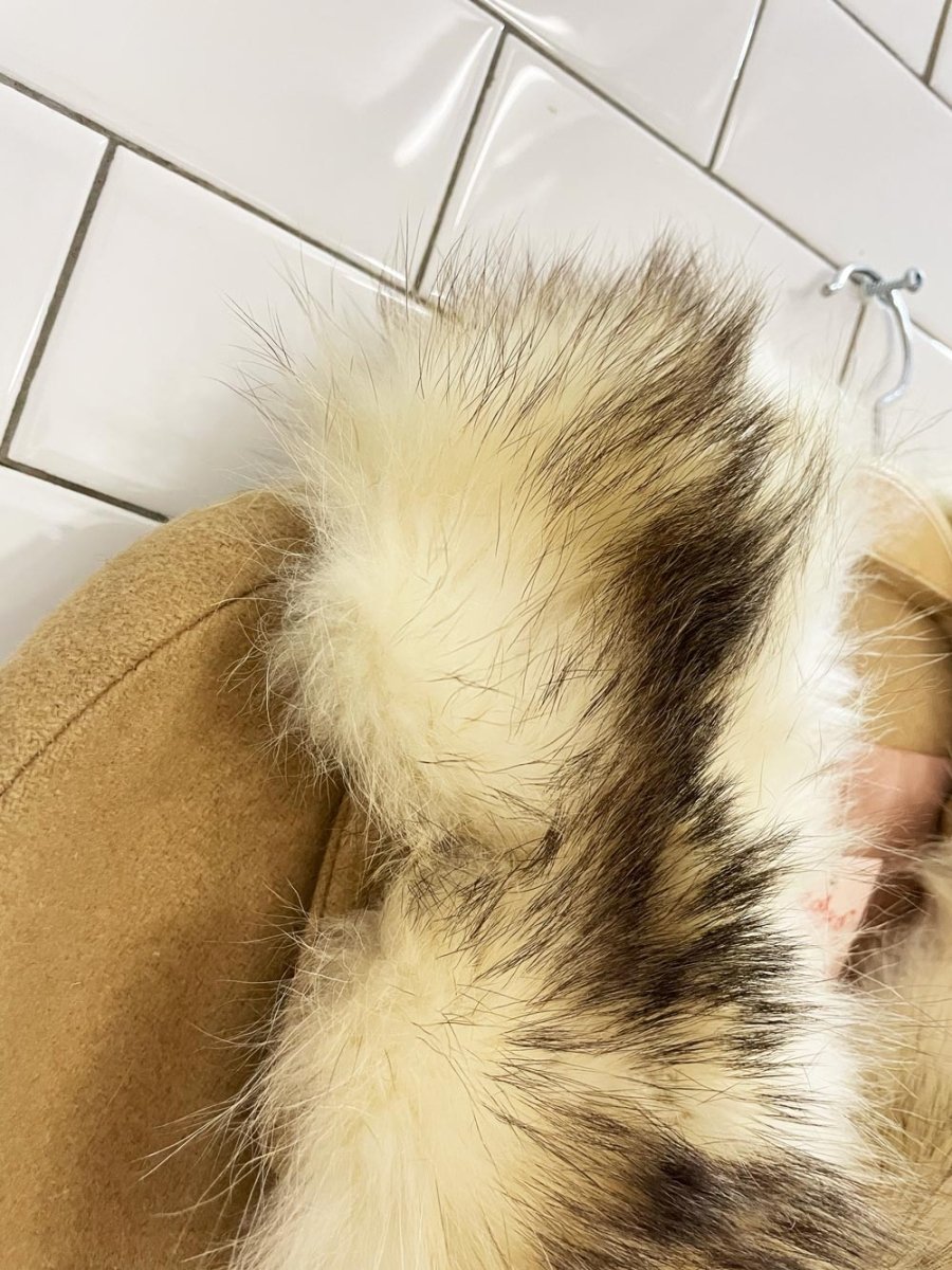 vintage 80s sears wool belted cape w detachable fox fur collar - good market thrift store