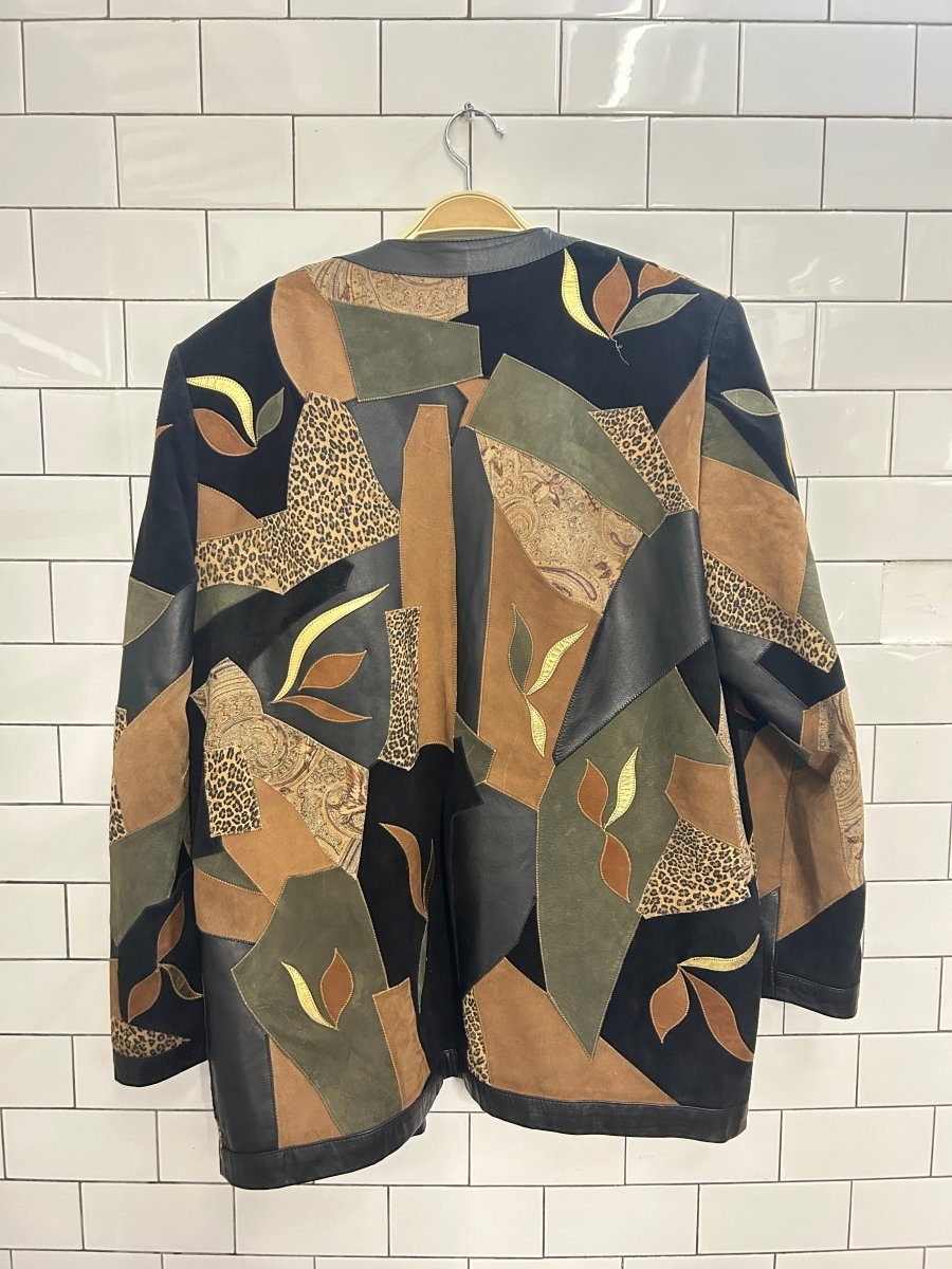 vintage 80s elle et lui art patchwork leather jacket - good market thrift store