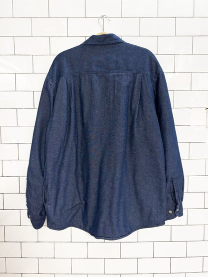 vintage wrangler faux fur lined denim shirt jacket - good market thrift store