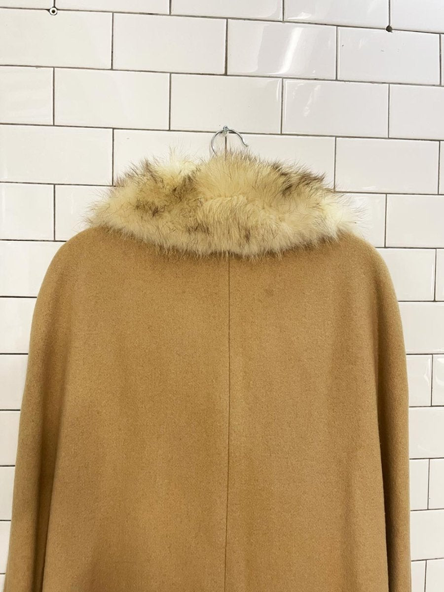 vintage 80s sears wool belted cape w detachable fox fur collar - good market thrift store