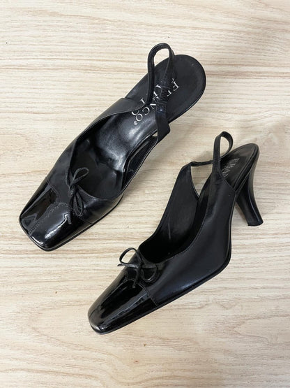vintage 00s franco sarto patent toe bow square toe slingback heels - good market thrift store