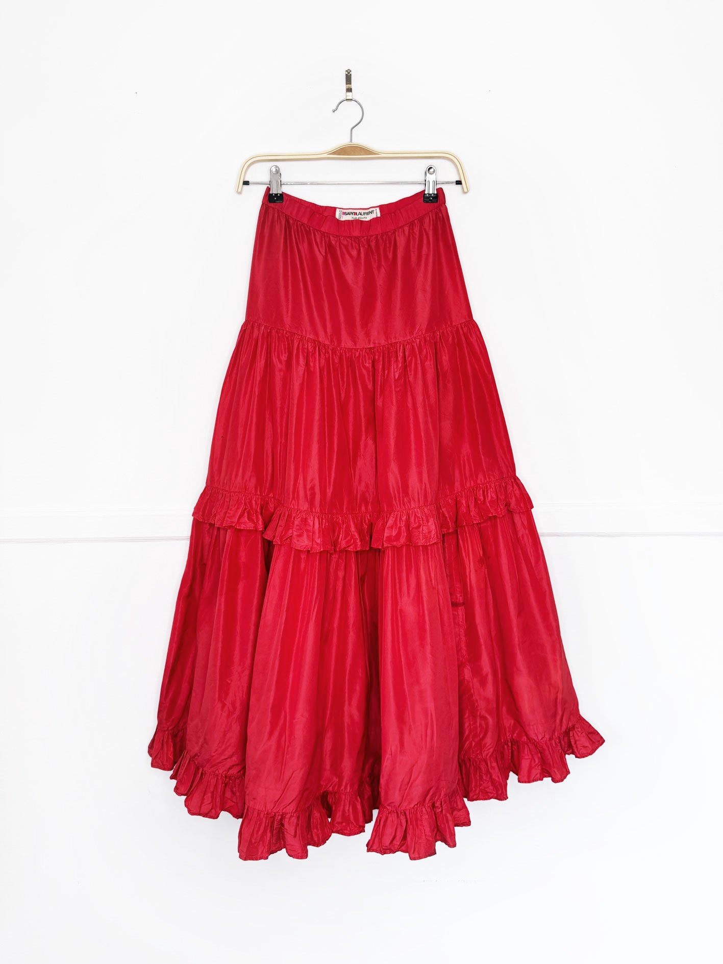 vintage 70s saint laurent rive gauche tiered ruffle full maxi skirt | made in France