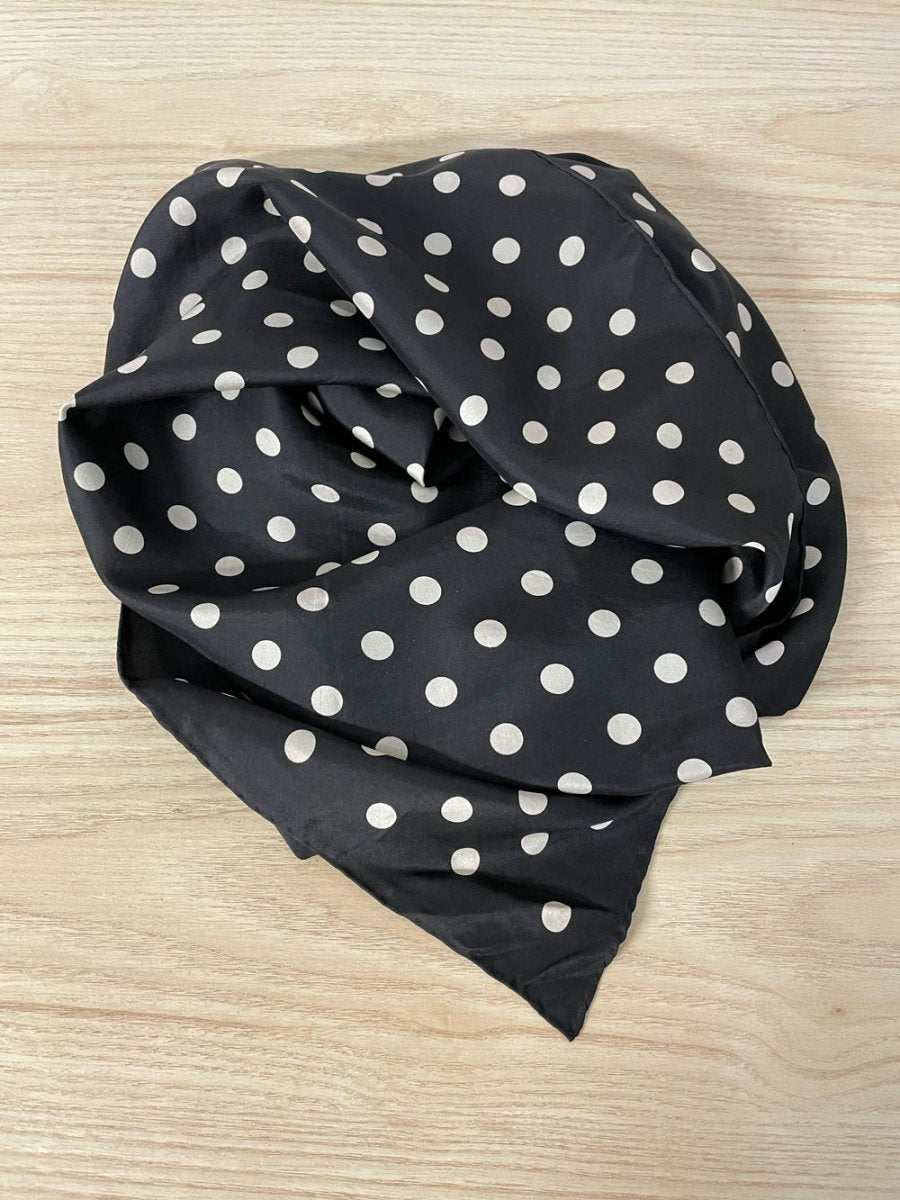 vintage 100% silk polka dot hand - rolled edge square scarf - good market thrift store