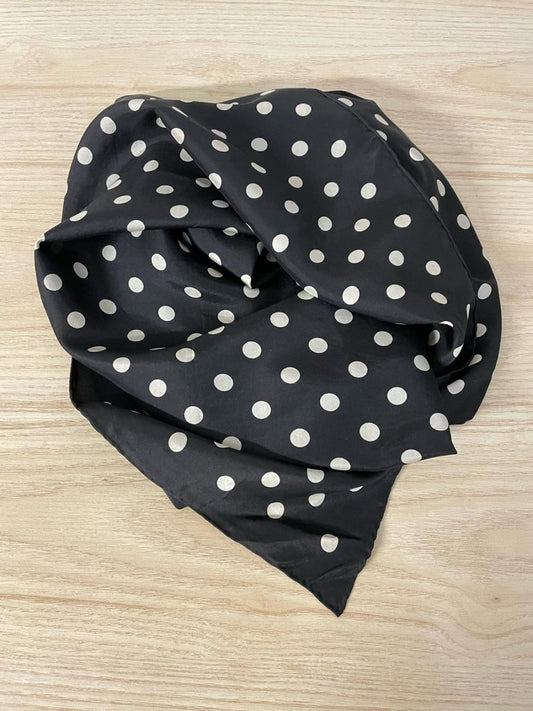 vintage 100% silk polka dot hand - rolled edge square scarf - good market thrift store