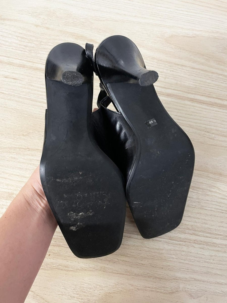 vintage 00s franco sarto patent toe bow square toe slingback heels - good market thrift store