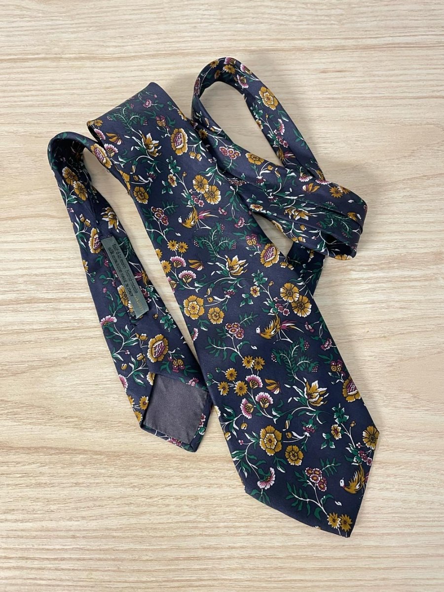 vintage ag grand luxe flowers + birds silk tie - good market thrift store