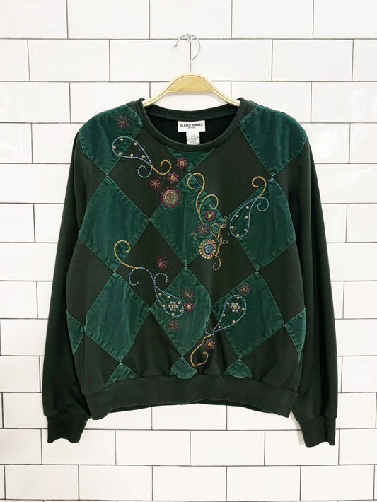 vintage 90s alfred dunner argyle patchwork embroidered sweatshirt - good market thrift store