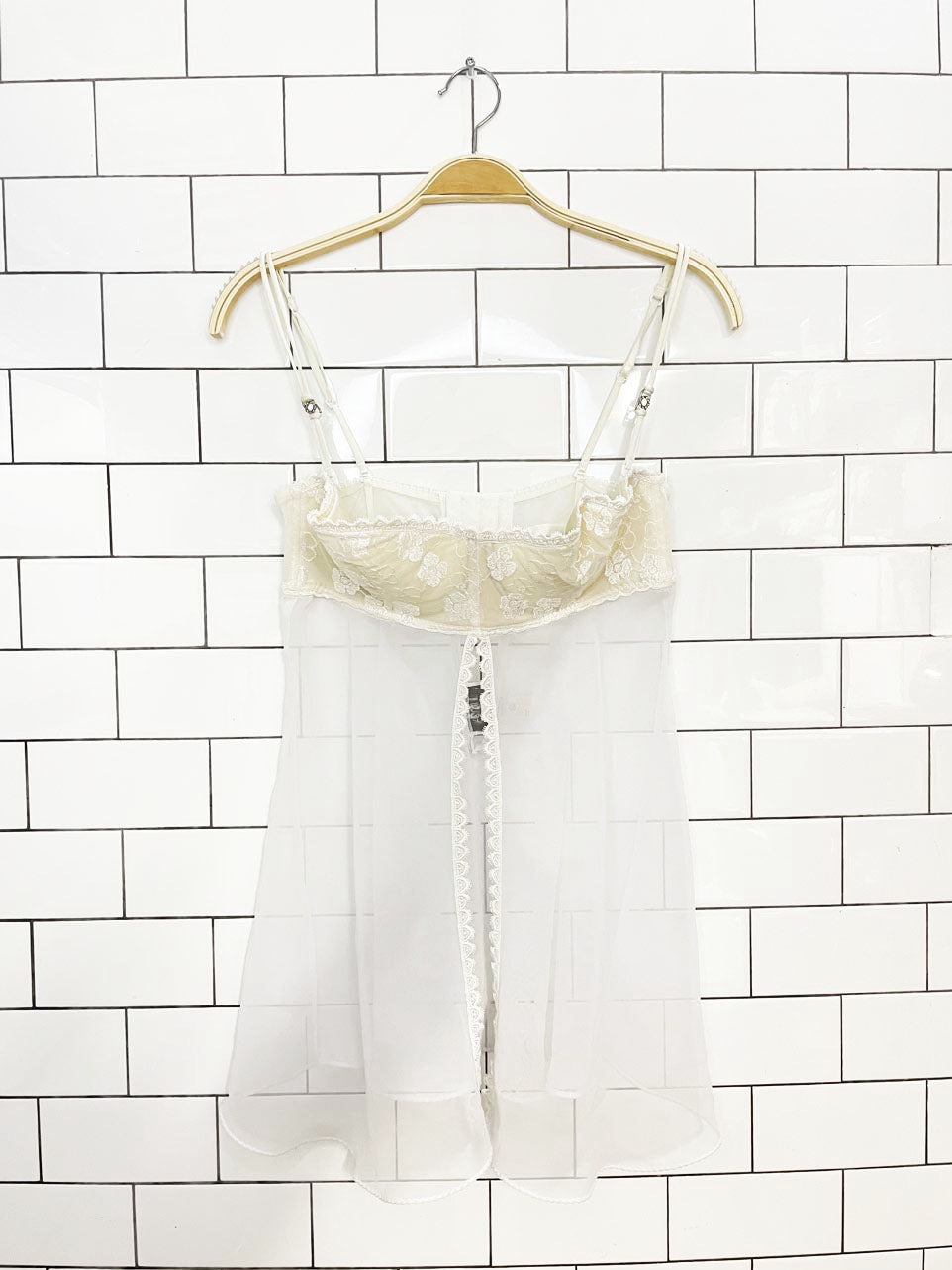 vintage 00s la senza flower lace bra top sheer nightie