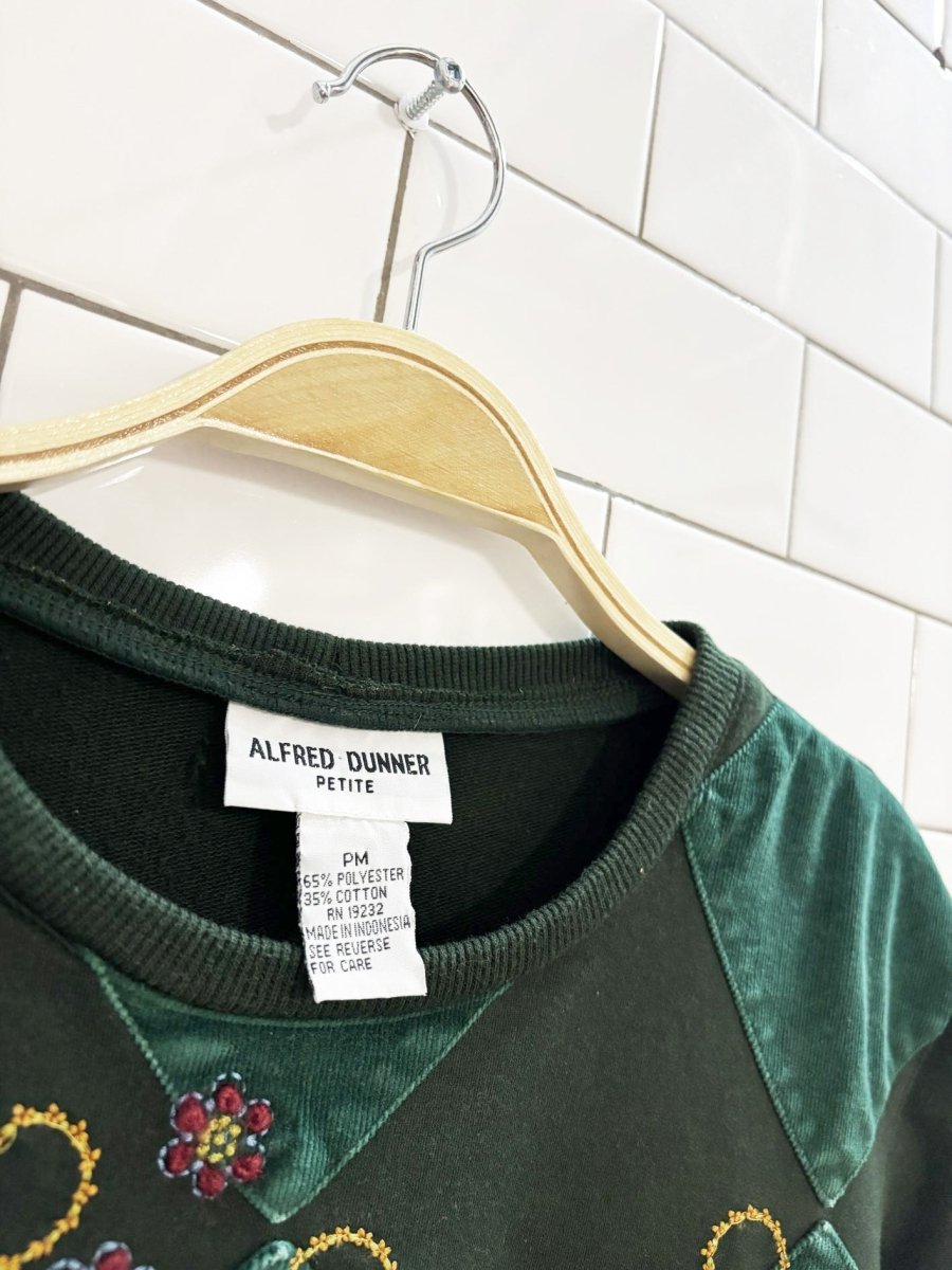 vintage 90s alfred dunner argyle patchwork embroidered sweatshirt - good market thrift store