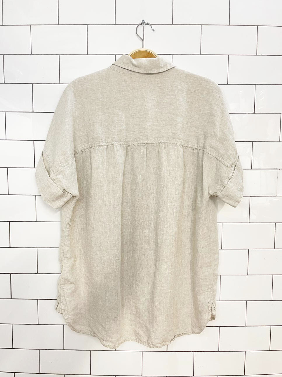 j crew x baird mcnutt 100% irish linen pleated boxy full button shirt | made in india
