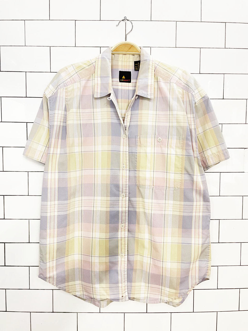 vintage 90s lizsport pastel plaid full button shirt | liz claiborne
