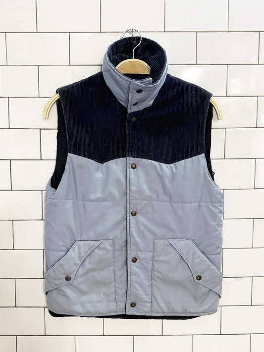 vintage 90s corduroy two - tone puffer vest - good market thrift store