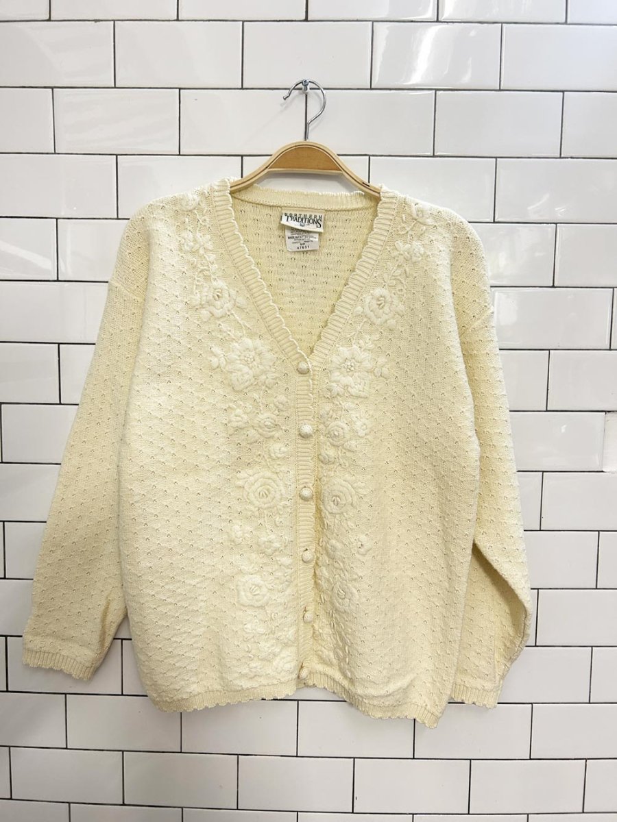 vintage 00s northern traditions floral embroidered knit cardigan - good market thrift store