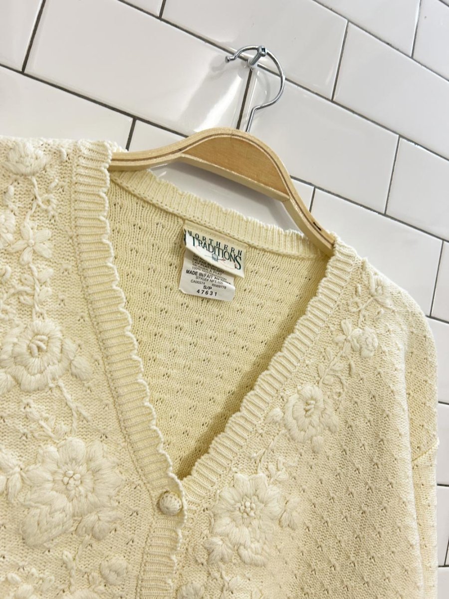 vintage 00s northern traditions floral embroidered knit cardigan - good market thrift store