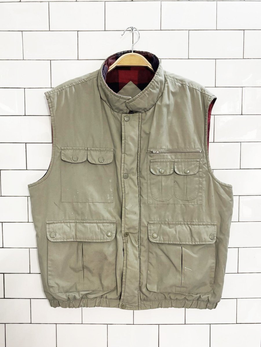 vintage 90s eagles ridge plaid - lined fisherman vest - good market thrift store