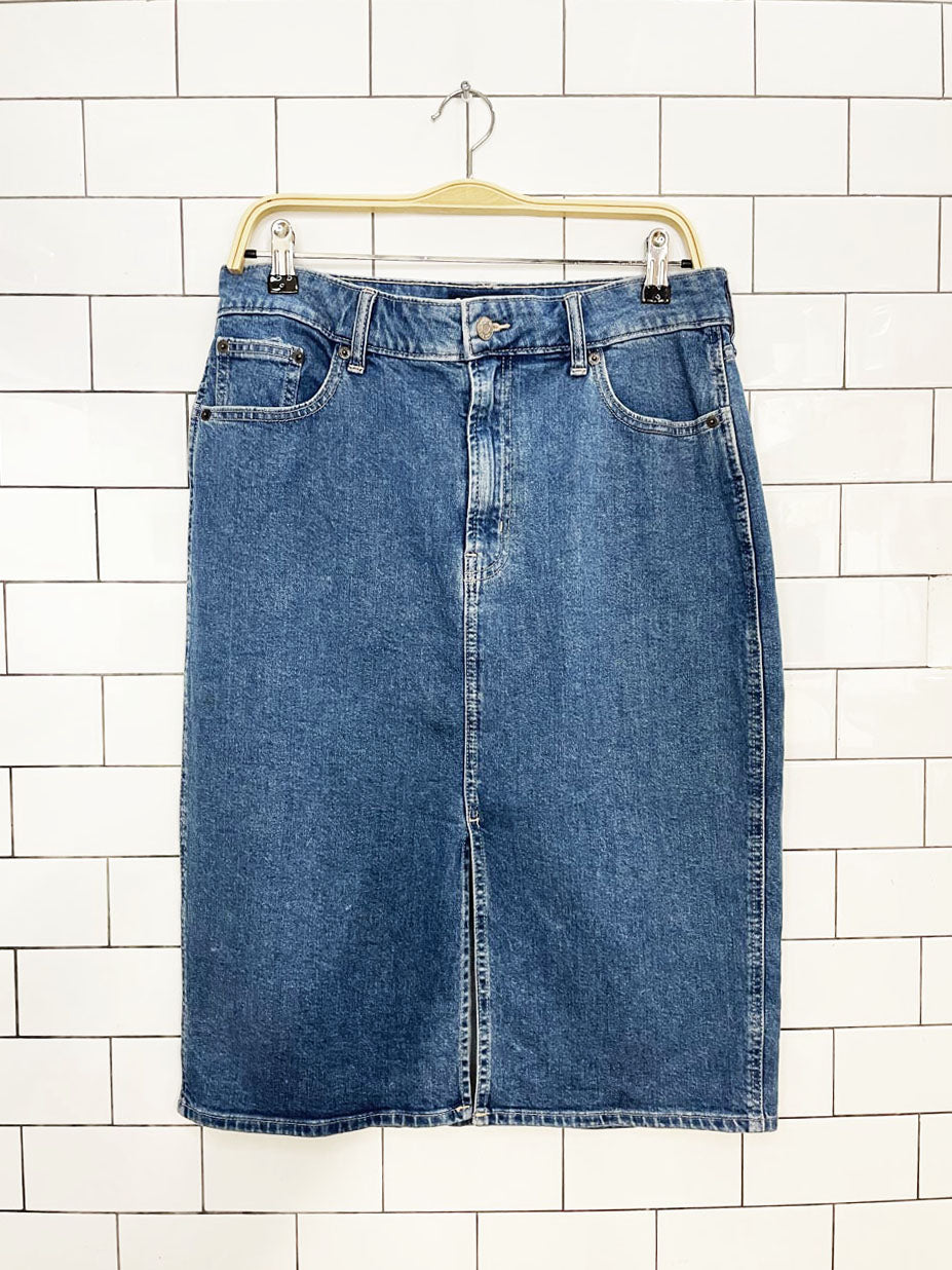 gap denim front slit midi skirt