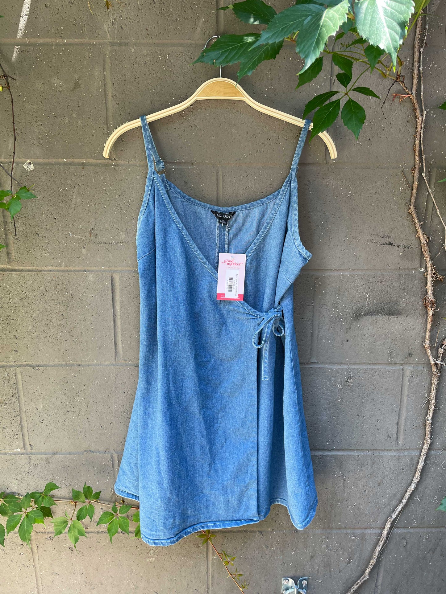 denim wrap mini dress