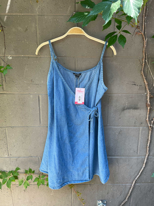 denim wrap mini dress
