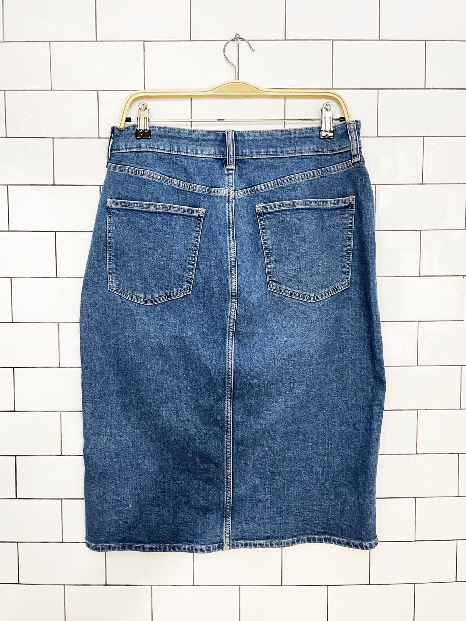 gap denim front slit midi skirt