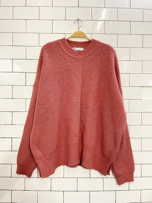 zara loose - fit rose knit sweater - good market thrift store