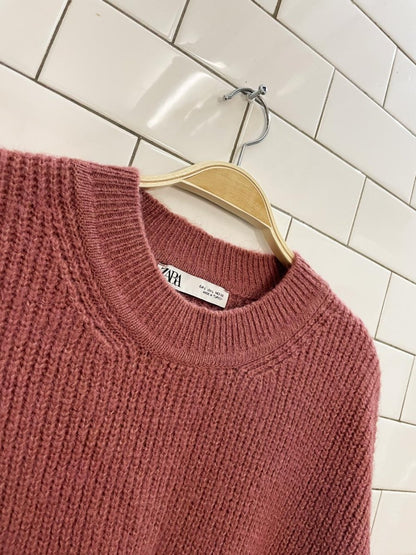 zara loose - fit rose knit sweater - good market thrift store