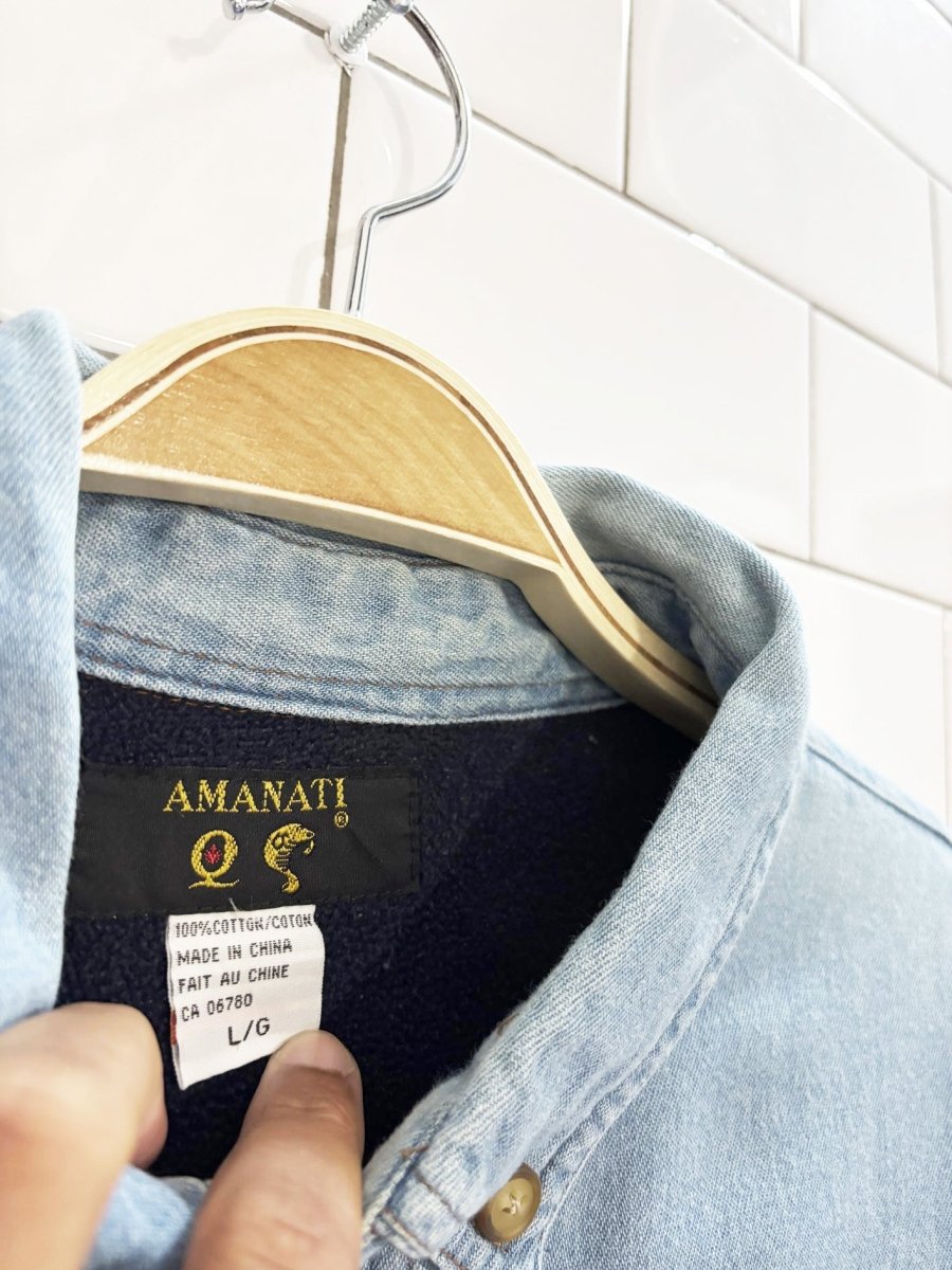 vintage 90s amanati fleece - lined denim shirt jacket - good market thrift store