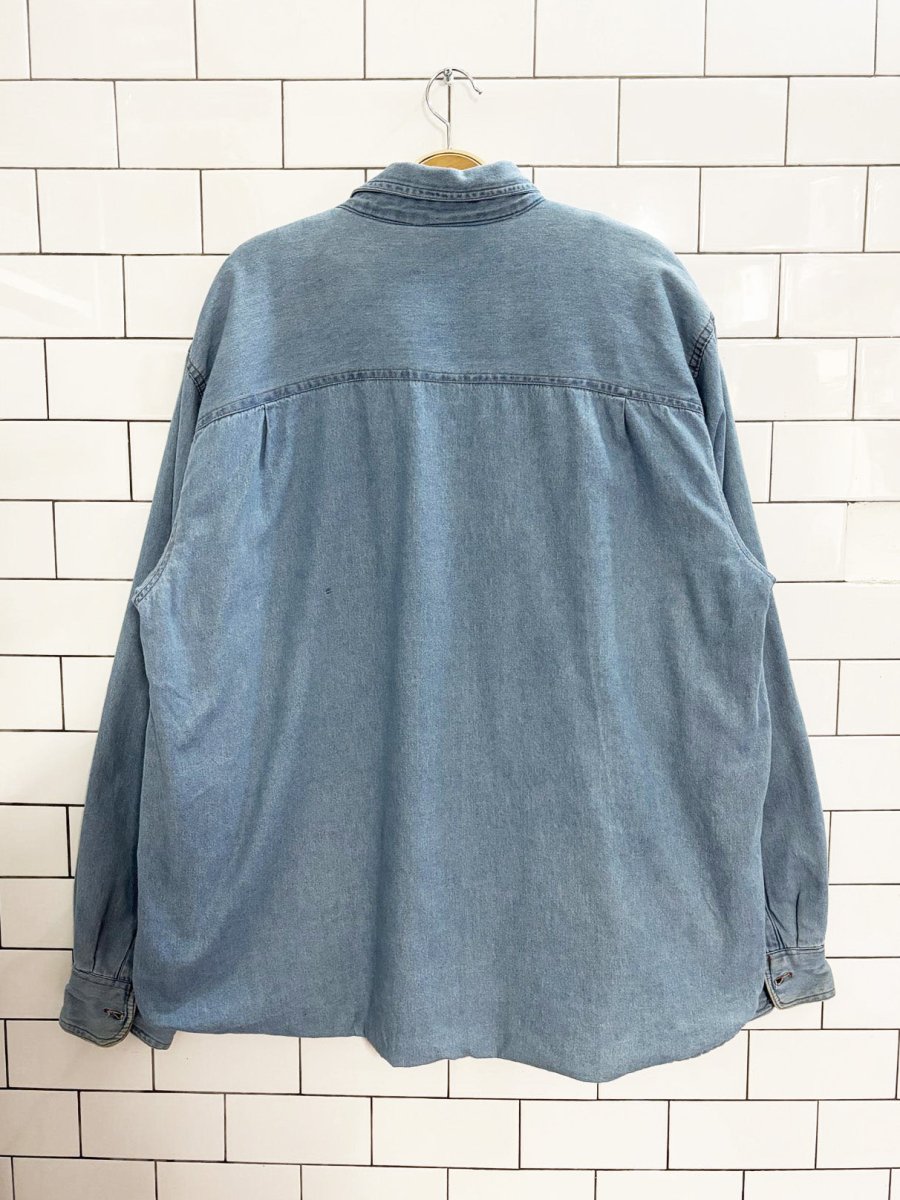 vintage 90s amanati fleece - lined denim shirt jacket - good market thrift store