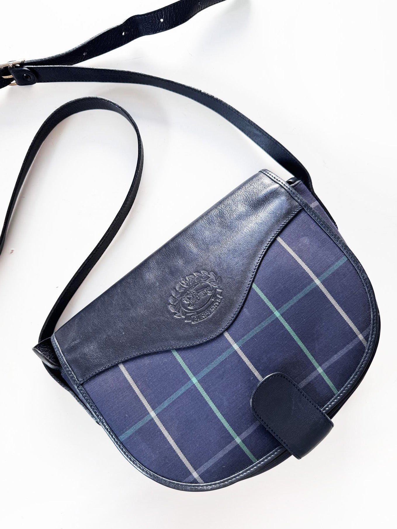 vintage burberrys leather + tartan shoulder bag