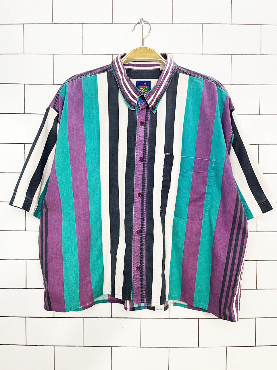 vintage 90s fine line striped crop boxy full button shirt | rework